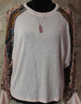C1647 - Heathered Top with Floral Sleeves