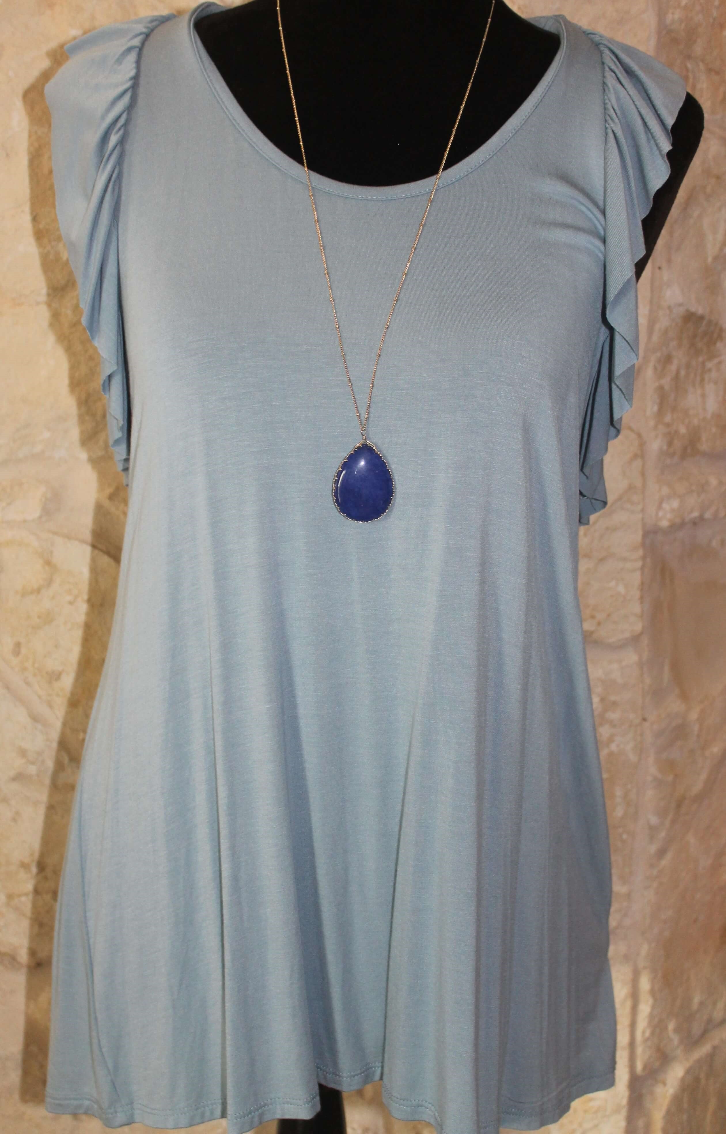 DT1890 - Blue Ruffle Knit Top