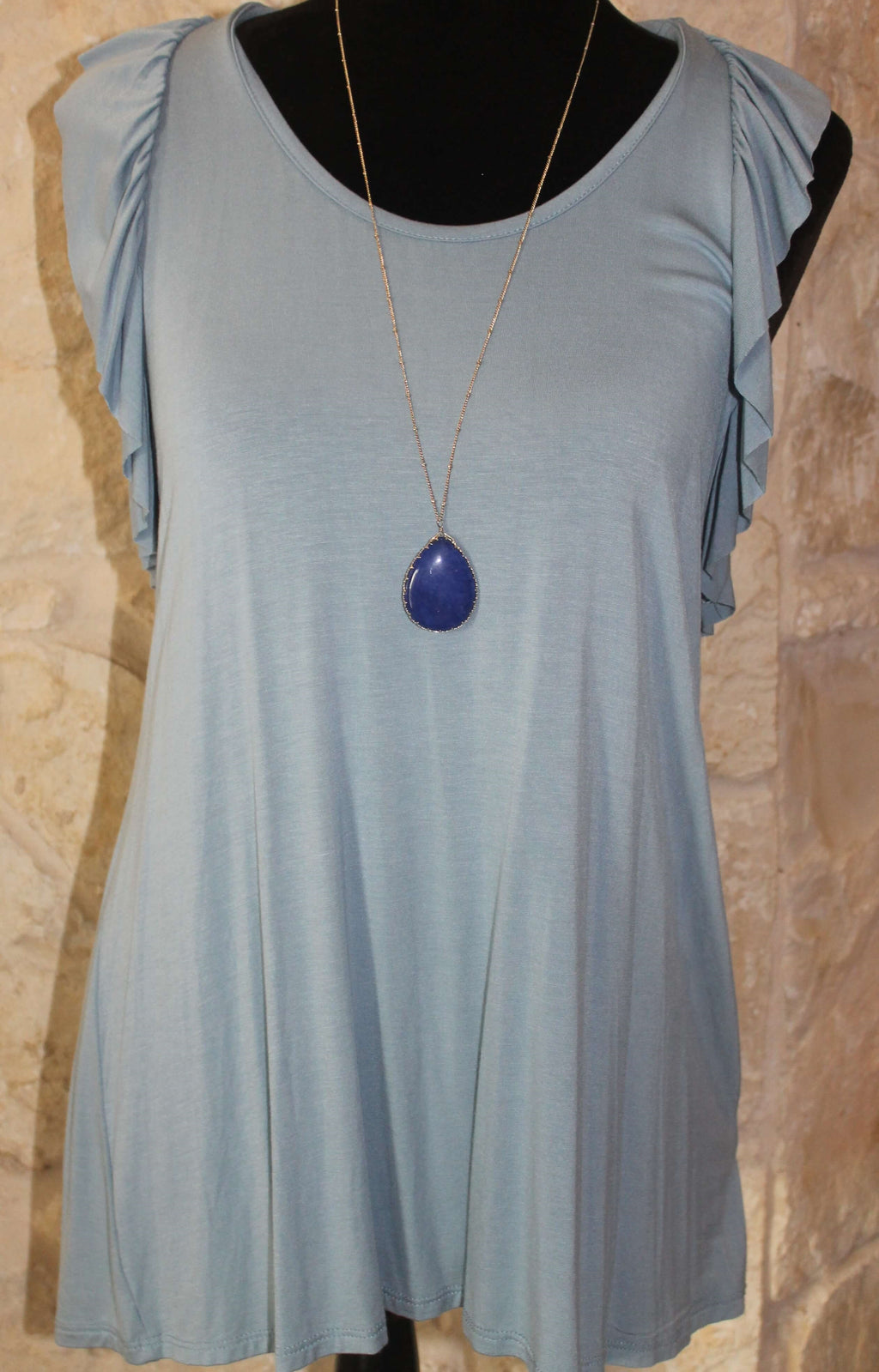 DT1890 - Blue Ruffle Knit Top