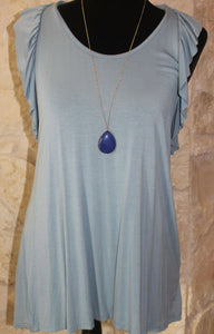 DT1890 - Blue Ruffle Knit Top