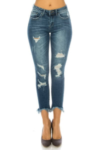 Frayed Mid Rise Skinny Jeans