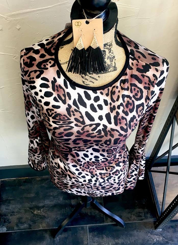 Leopard Bell Sleeve Top